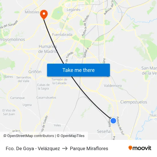 Fco. De Goya - Velázquez to Parque Miraflores map