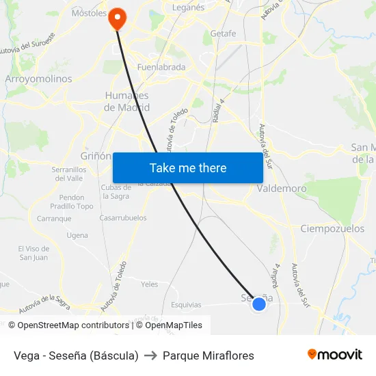 Vega - Seseña (Báscula) to Parque Miraflores map