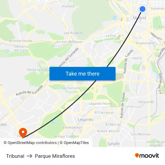 Tribunal to Parque Miraflores map