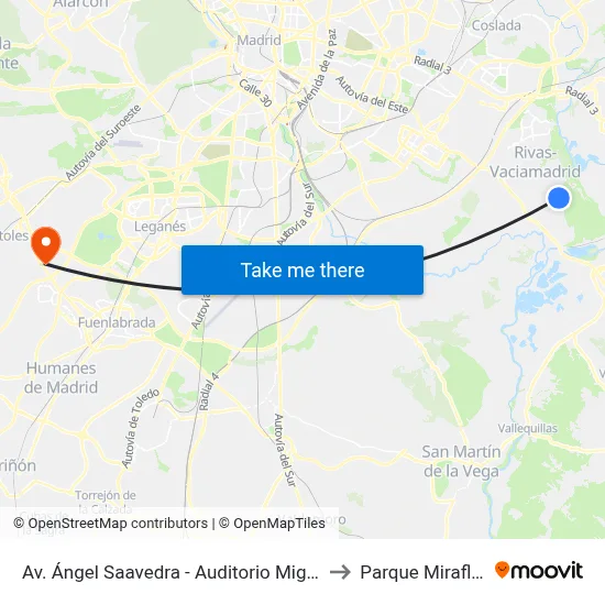 Av. Ángel Saavedra - Auditorio Miguel Ríos to Parque Miraflores map