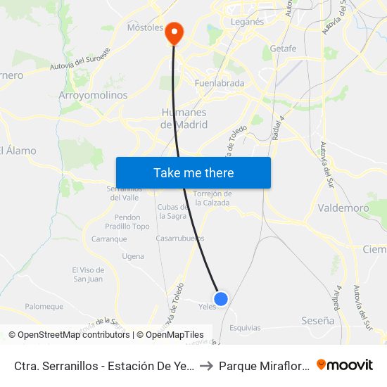 Ctra. Serranillos - Estación De Yeles to Parque Miraflores map