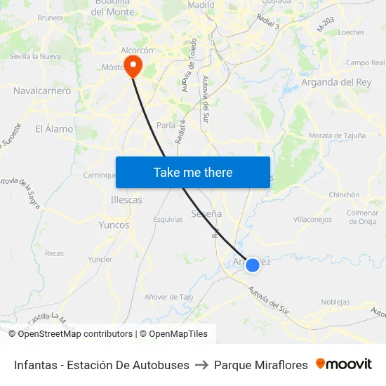 Infantas - Estación De Autobuses to Parque Miraflores map
