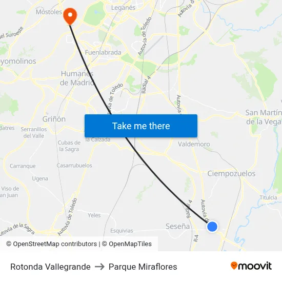 Rotonda Vallegrande to Parque Miraflores map