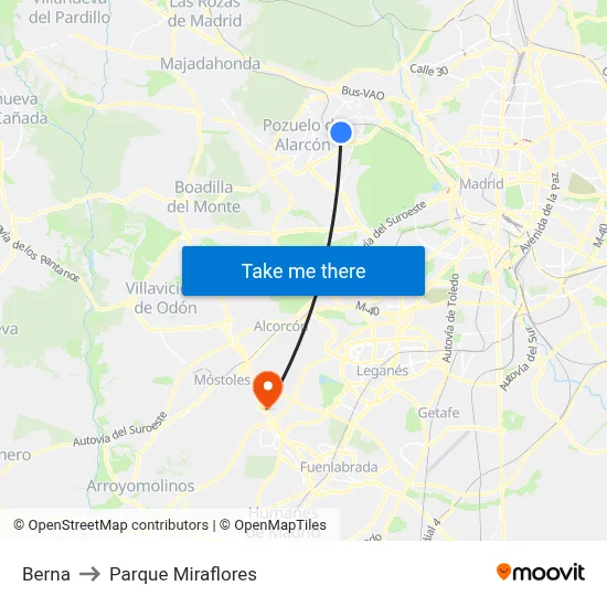 Berna to Parque Miraflores map