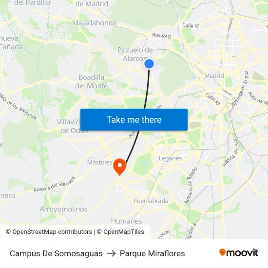 Campus De Somosaguas to Parque Miraflores map
