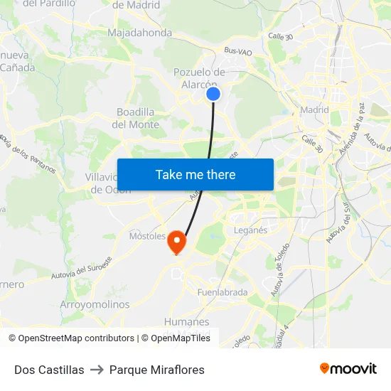 Dos Castillas to Parque Miraflores map