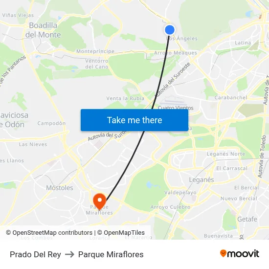 Prado Del Rey to Parque Miraflores map
