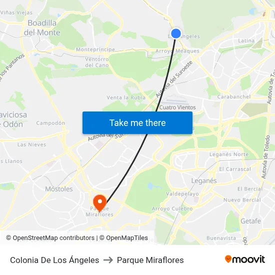 Colonia De Los Ángeles to Parque Miraflores map