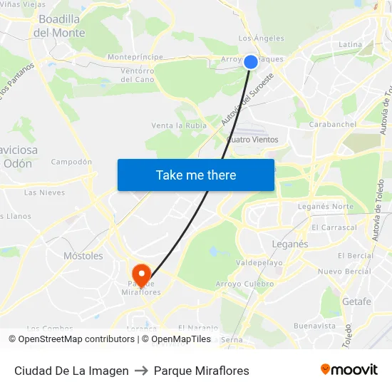 Ciudad De La Imagen to Parque Miraflores map