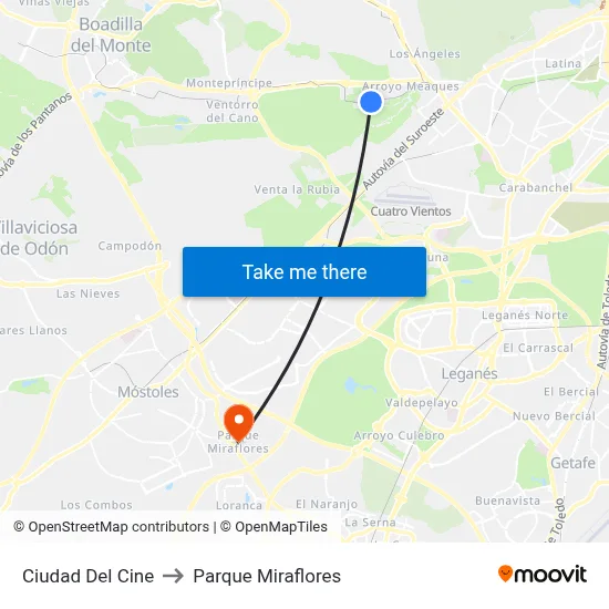 Ciudad Del Cine to Parque Miraflores map