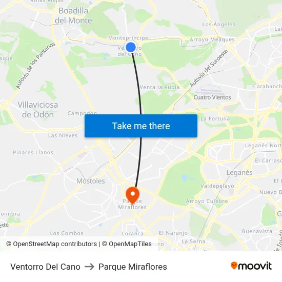 Ventorro Del Cano to Parque Miraflores map