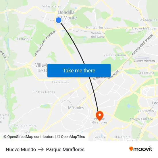 Nuevo Mundo to Parque Miraflores map