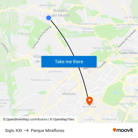 Siglo XXI to Parque Miraflores map