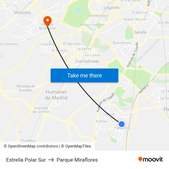 Estrella Polar Sur to Parque Miraflores map