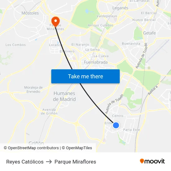 Reyes Católicos to Parque Miraflores map