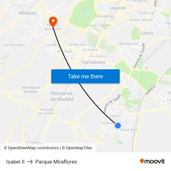 Isabel II to Parque Miraflores map