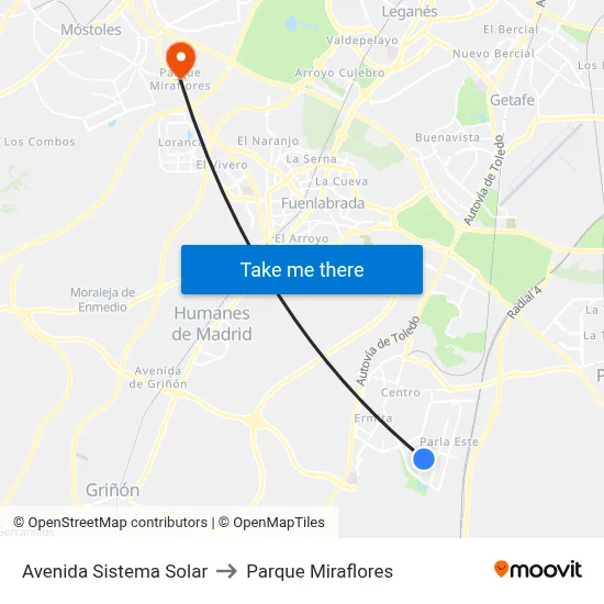 Avenida Sistema Solar to Parque Miraflores map