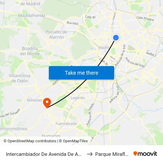 Intercambiador De Avenida De América to Parque Miraflores map