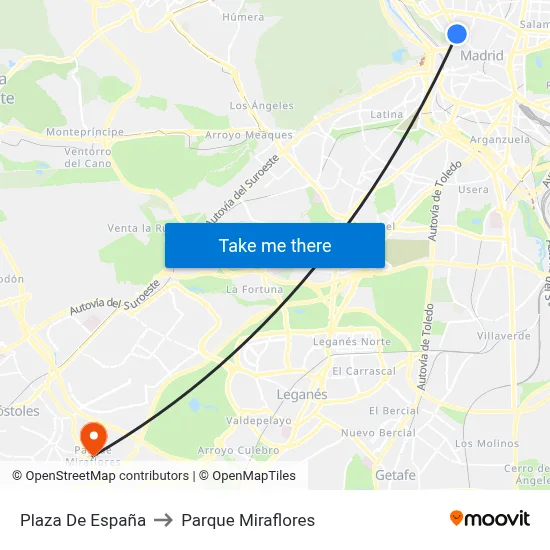 Plaza De España to Parque Miraflores map
