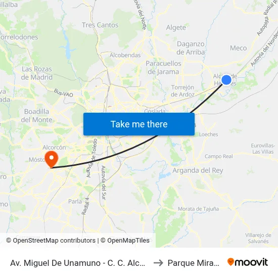 Av. Miguel De Unamuno - C. C. Alcalá Magna to Parque Miraflores map