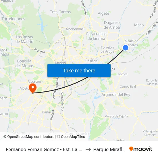 Fernando Fernán Gómez - Est. La Garena to Parque Miraflores map