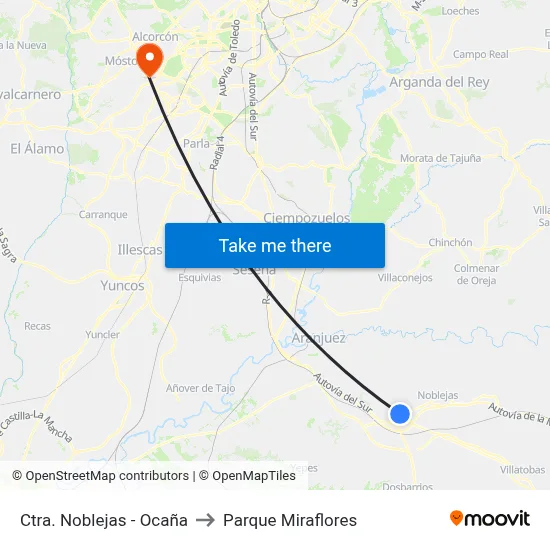 Ctra. Noblejas - Ocaña to Parque Miraflores map