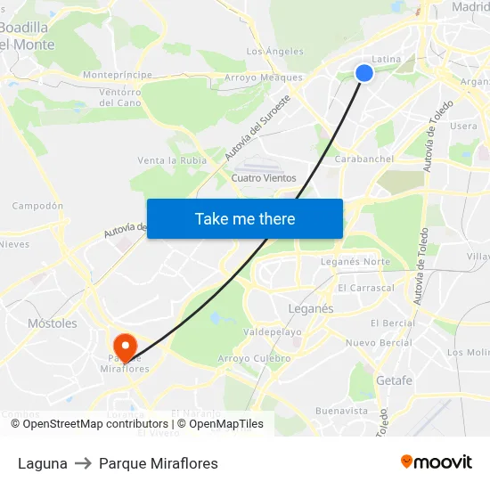 Laguna to Parque Miraflores map