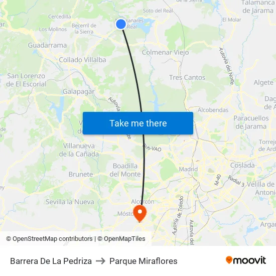 Barrera De La Pedriza to Parque Miraflores map