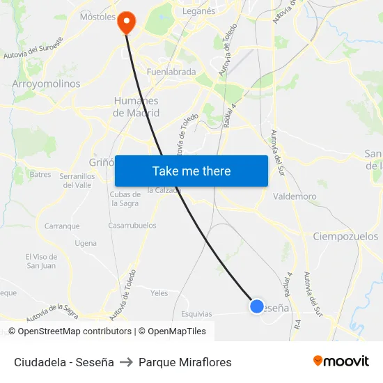 Ciudadela - Seseña to Parque Miraflores map
