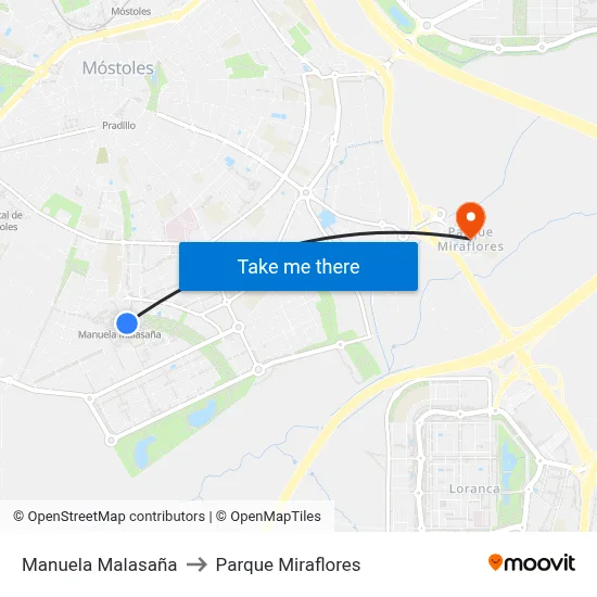 Manuela Malasaña to Parque Miraflores map