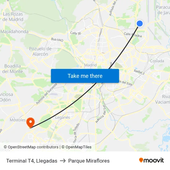 Terminal T4, Llegadas to Parque Miraflores map