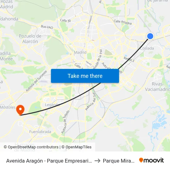 Avenida Aragón - Parque Empresarial Pegaso to Parque Miraflores map