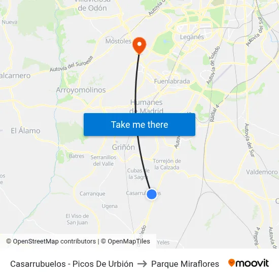 Casarrubuelos - Picos De Urbión to Parque Miraflores map
