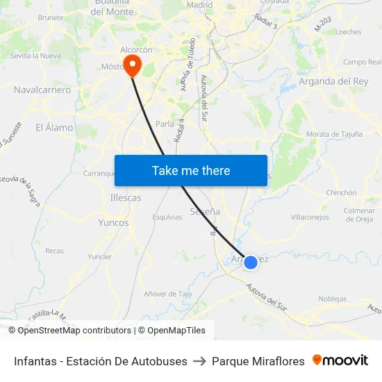 Infantas - Estación De Autobuses to Parque Miraflores map