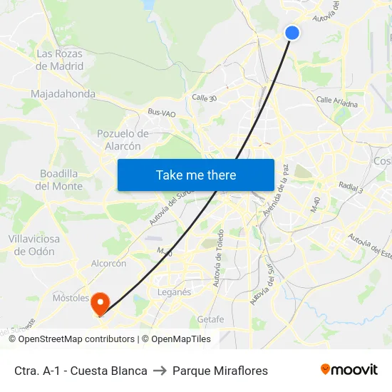 Ctra. A-1 - Cuesta Blanca to Parque Miraflores map