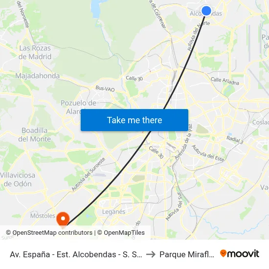 Av. España - Est. Alcobendas - S. S. Reyes to Parque Miraflores map