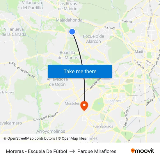 Moreras - Escuela De Fútbol to Parque Miraflores map