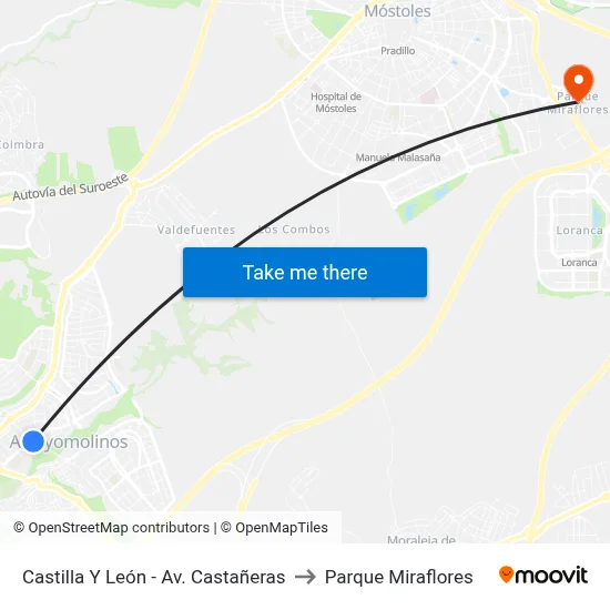 Castilla Y León - Av. Castañeras to Parque Miraflores map