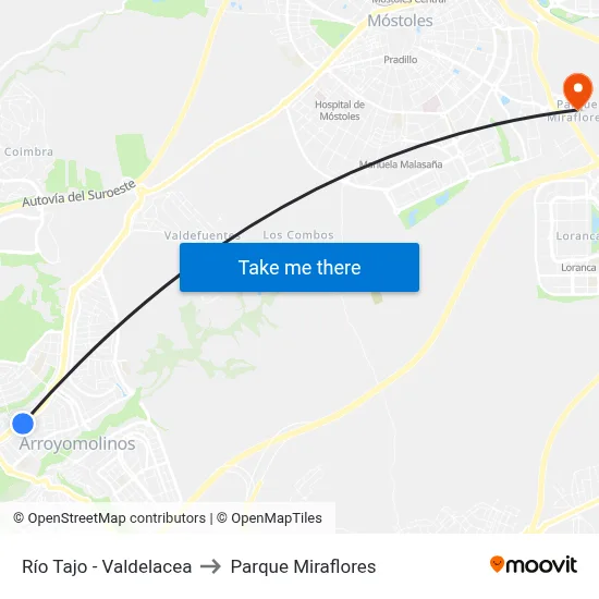 Río Tajo - Valdelacea to Parque Miraflores map