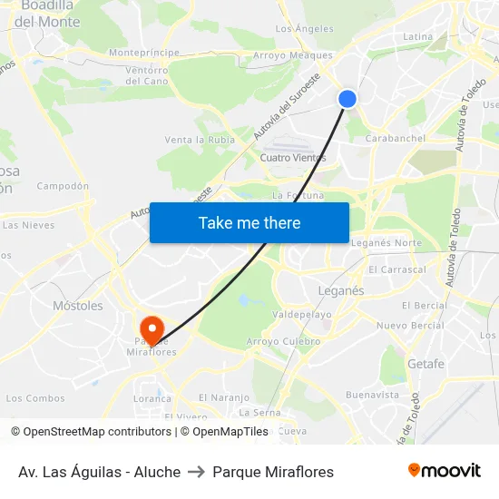 Av. Las Águilas - Aluche to Parque Miraflores map