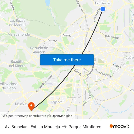 Av. Bruselas - Est. La Moraleja to Parque Miraflores map