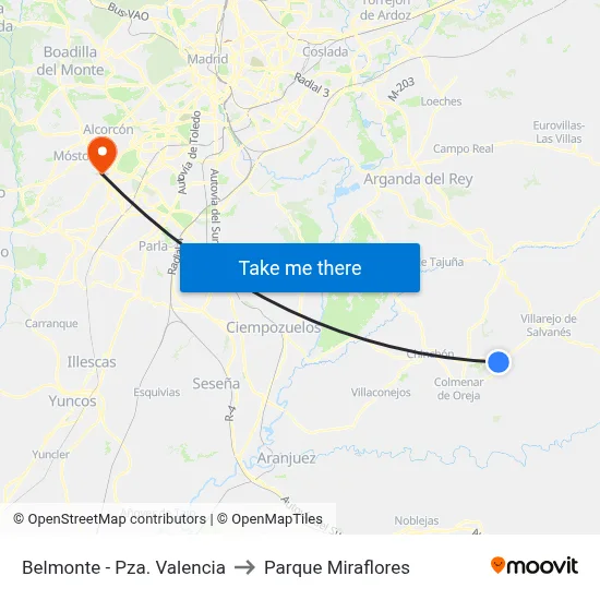 Belmonte - Pza. Valencia to Parque Miraflores map
