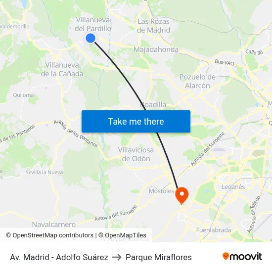 Av. Madrid - Adolfo Suárez to Parque Miraflores map