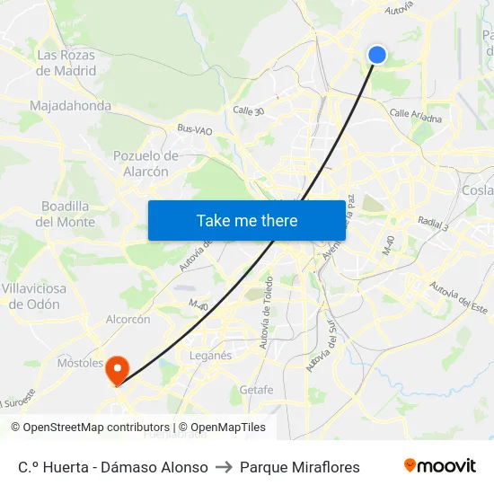 C.º Huerta - Dámaso Alonso to Parque Miraflores map