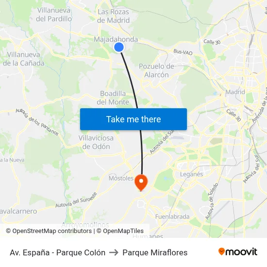 Av. España - Parque Colón to Parque Miraflores map