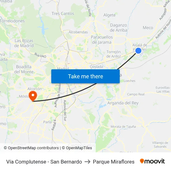 Vía Complutense - San Bernardo to Parque Miraflores map