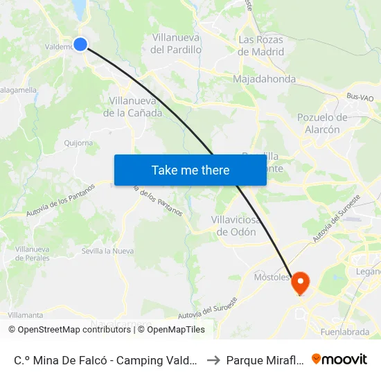 C.º Mina De Falcó - Camping Valdemorillo to Parque Miraflores map