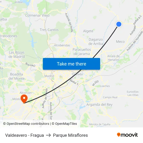 Valdeavero - Fragua to Parque Miraflores map