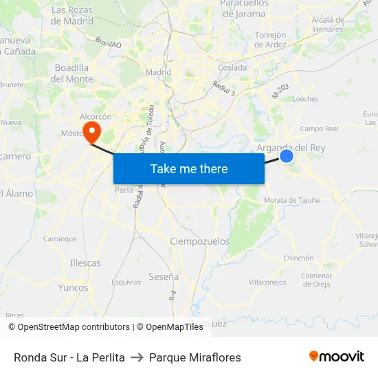 Ronda Sur - La Perlita to Parque Miraflores map