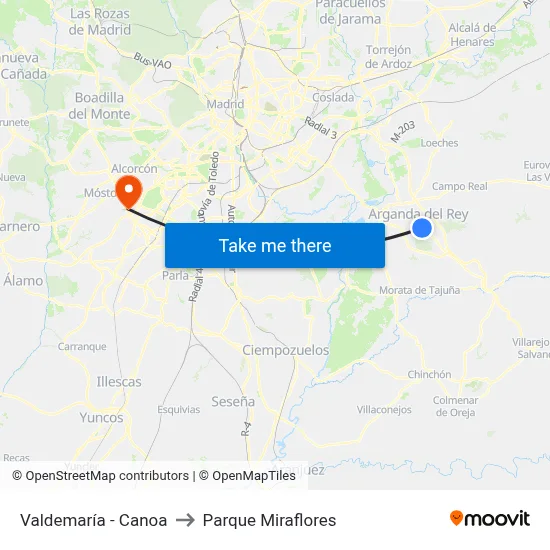 Valdemaría - Canoa to Parque Miraflores map